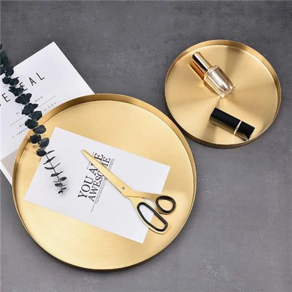 Makeup Tray Gold,Large Metal Jewelry Decorative Tray Organizer Round for Vanity